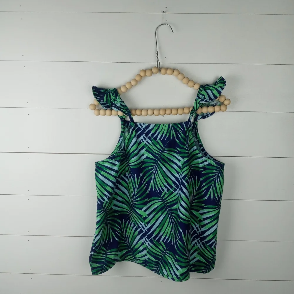Old Navy girls size 14 palm design blouse with ruffle elastic straps navy